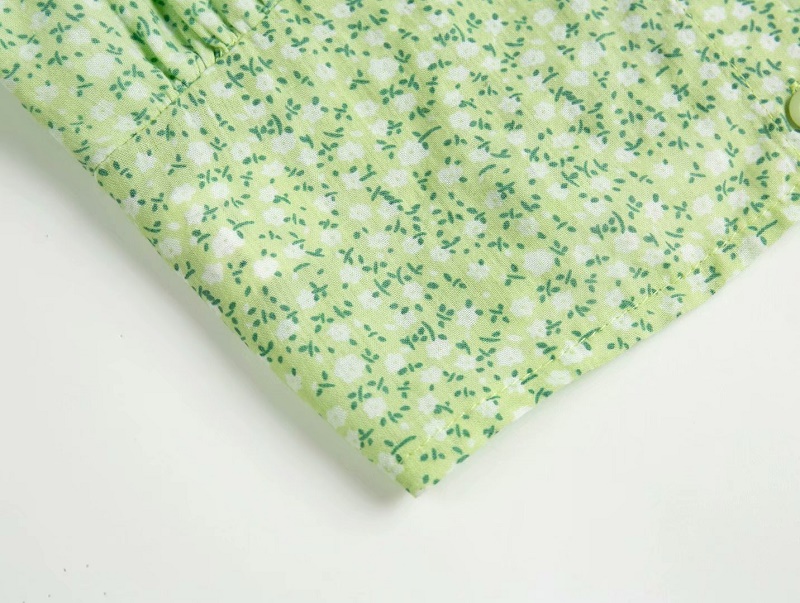 Lace-up single-breasted short floral print shirt