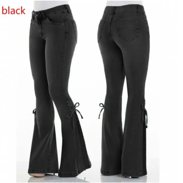 Ladies jeans mid waisted denim trousers stretch jeans Black - Shop at LoveMi