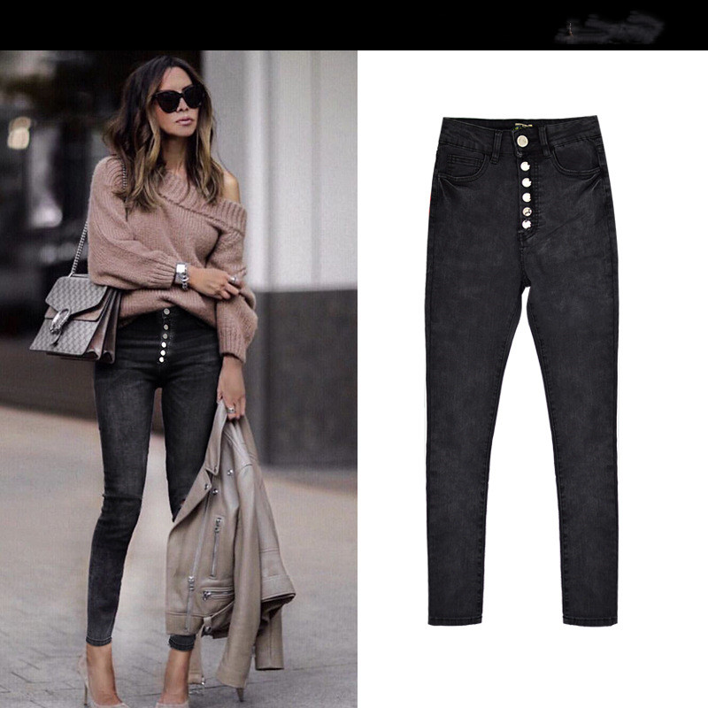 Buttoned denim trousers