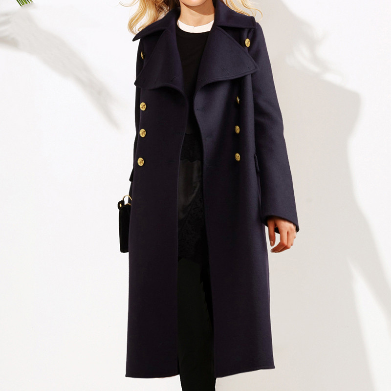 Military style chic double-breasted loose profile woolen coat
