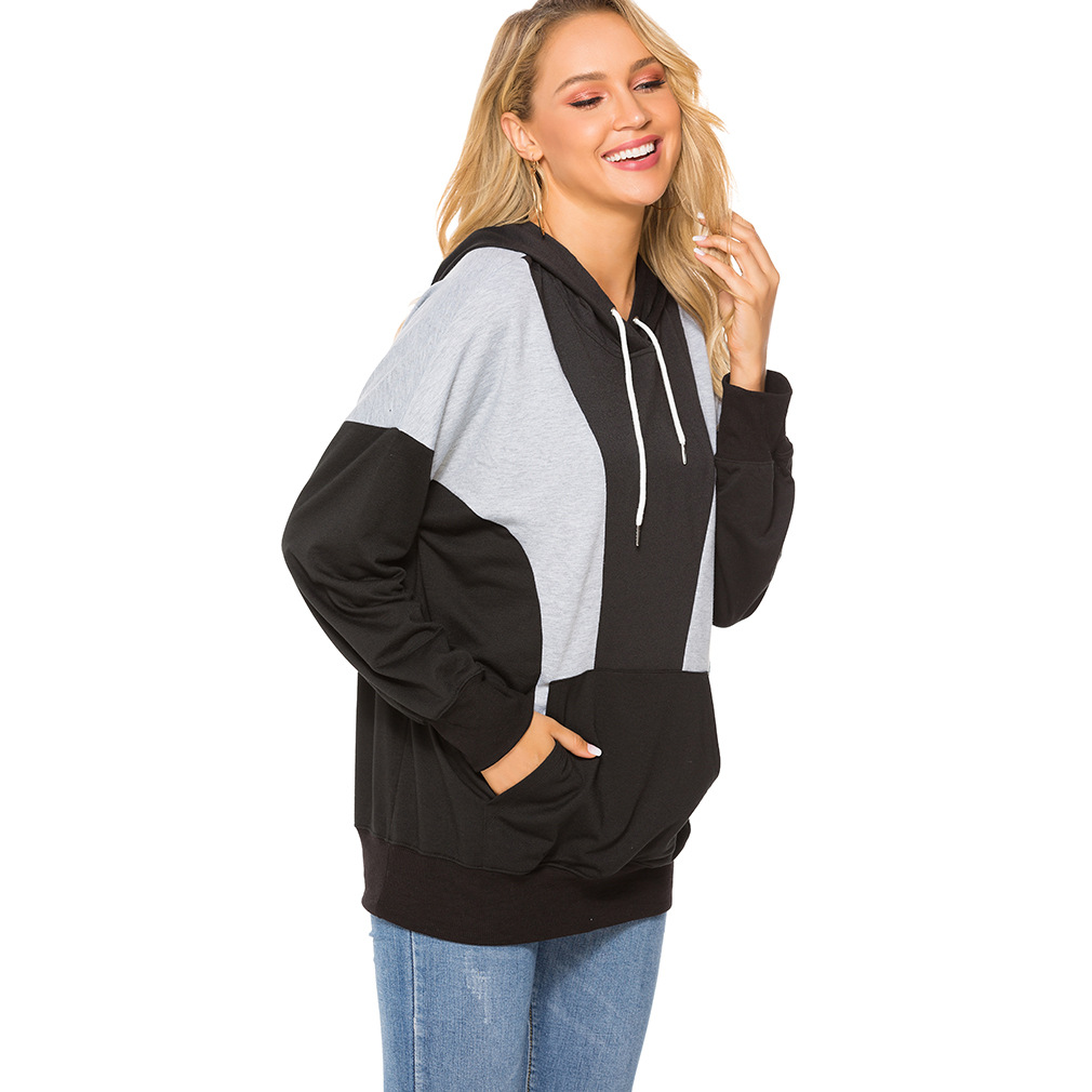 Fashion Ladies Hooded Loose Casual Contrasting Sweater