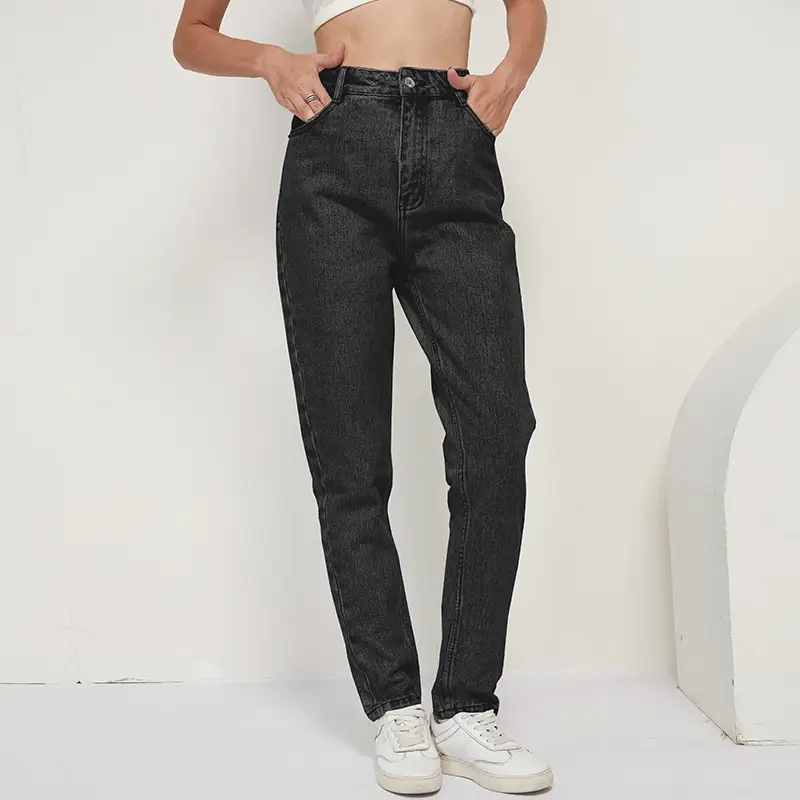 Ladies denim straight-leg pants