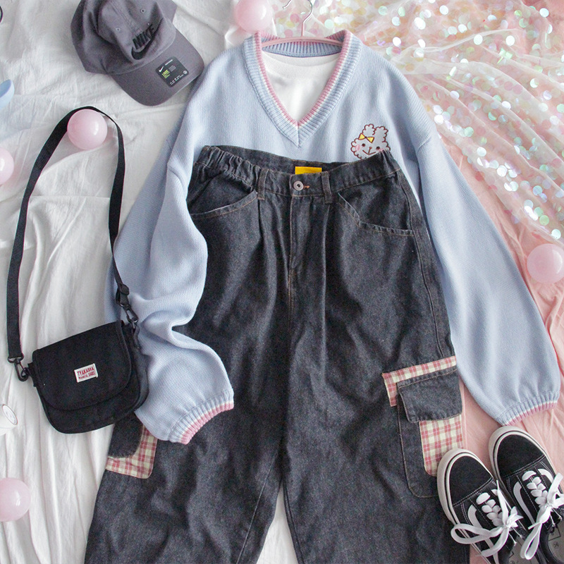 V-neck College soft sister sweater