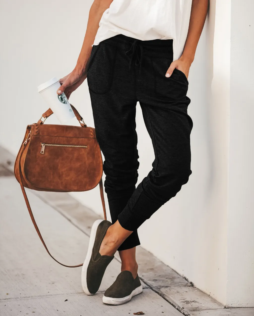 Drawstring casual pencil pants - Black