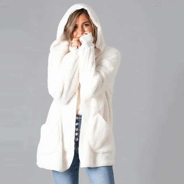 Women's hooded plush coat White - Shop at LoveMi