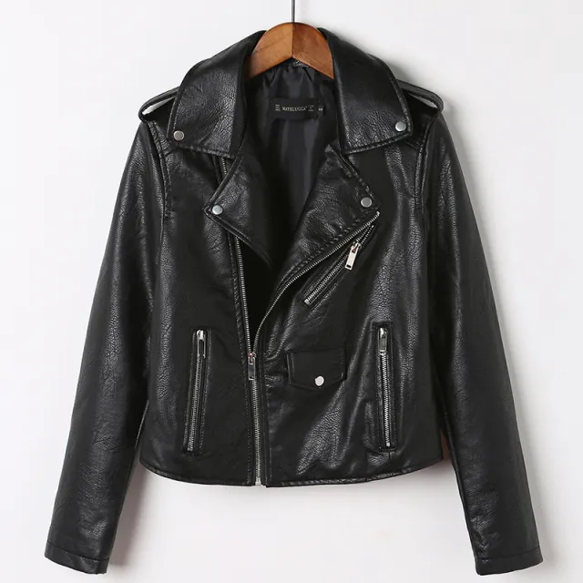 Slim fit washed motorcycle leather jacket Black - Shop at LoveMi