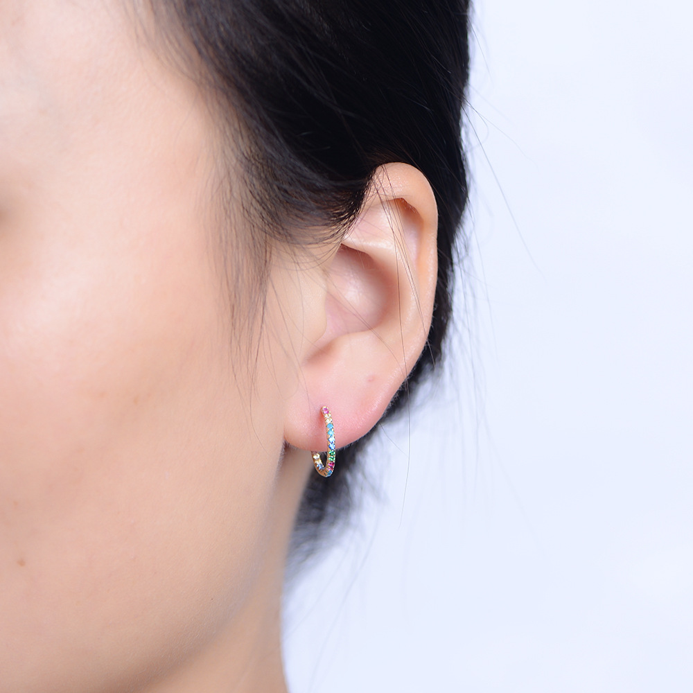 Micro inlaid color zircon C-shaped earrings