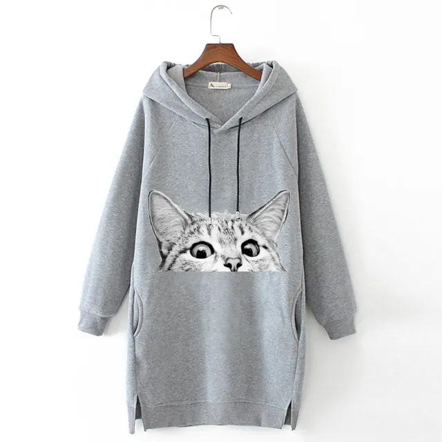 New Style Printed Pocket Hat Long Sweater Grey - Shop at LoveMi