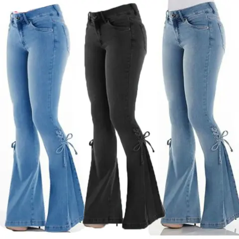 Ladies Jeans Mid-waisted Denim Trousers Stretch