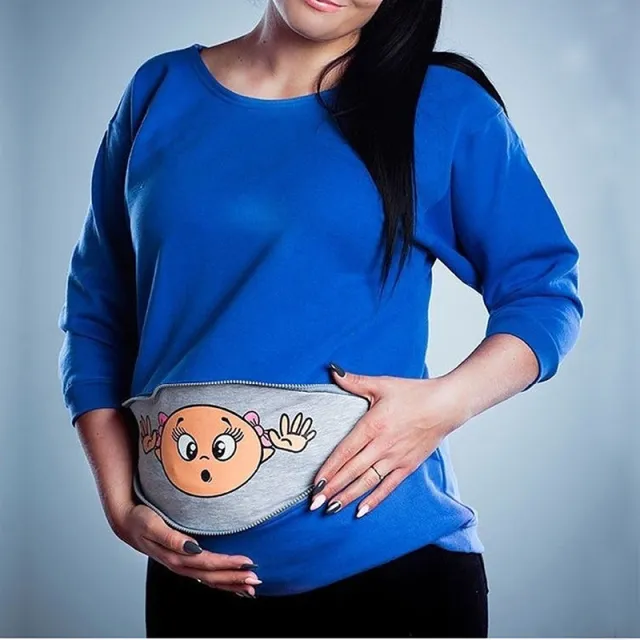 Plus size pregnant woman cartoon cute long sleeve Blue - Shop at LoveMi