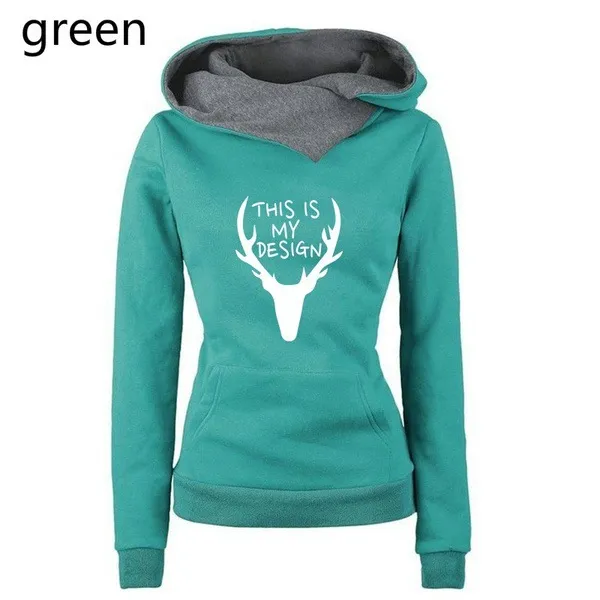 Deer Head Print Stitching Long-Sleeved Pile Neck Pullover Sweater - Green
