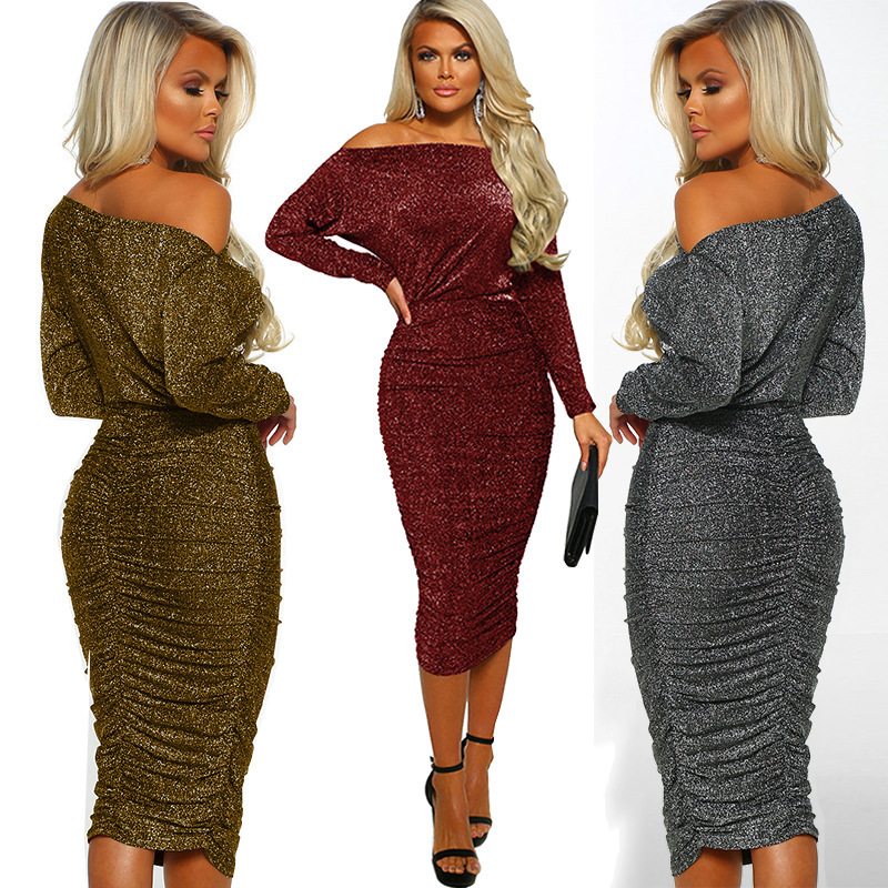 Hip sloping shoulder dress