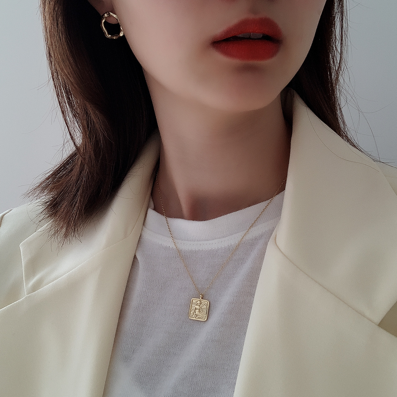 The Same S925 Sterling Silver Necklace Retro Square Necklace Pendant