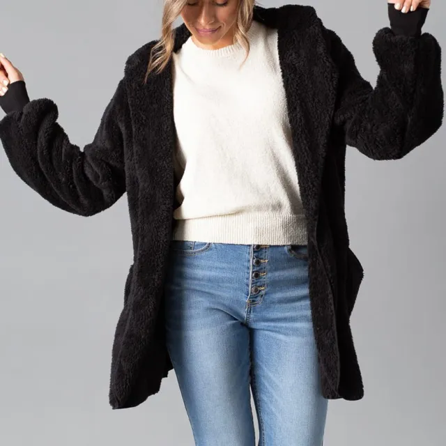 Women's hooded plush coat Black - Shop at LoveMi