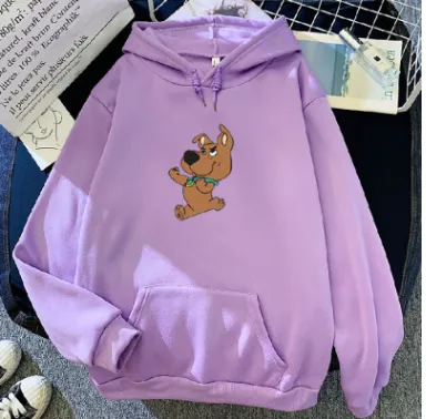 Women's Winter Plush Dog Print Hooded Sweater Blue - Shop at LoveMi