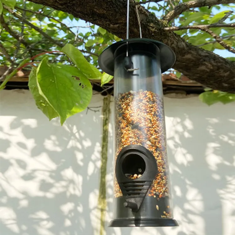 Outdoor Hanging Bird Feeder Automatic Pet Parrot Portable Feeder Dispenser - Black