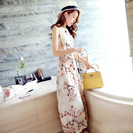 Sleeveless Seaside Holiday Beach Skirt Chiffon Dress