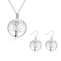 Round Hollow Relief Life Tree Pendant s625 Silver - Necklace Earrings - View 1