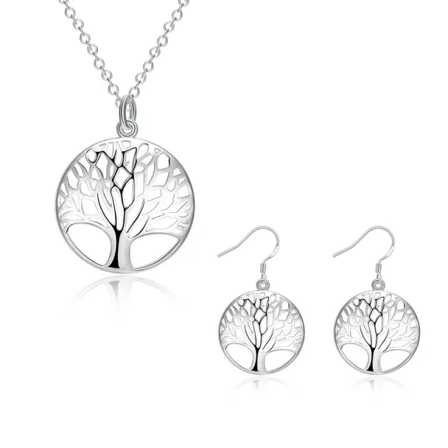 Round Hollow Relief Life Tree Pendant s625 Silver Necklace Earrings - Shop at LoveMi