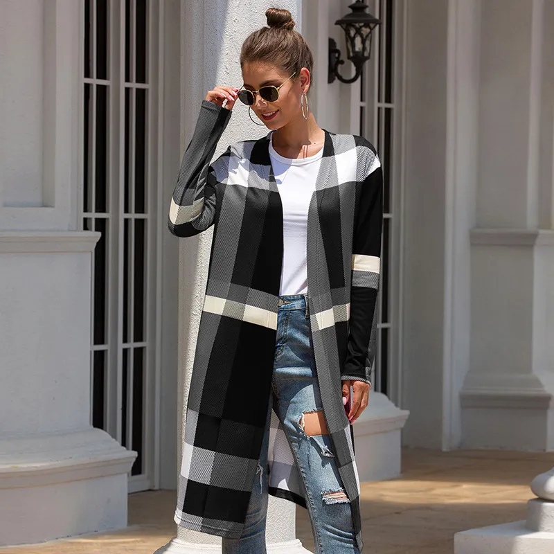 Straight pocket cardigan long coat - Black