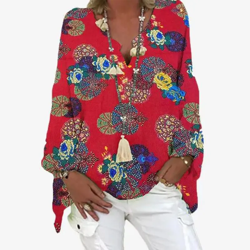 European and American Printed Long-Sleeved Shirt Women