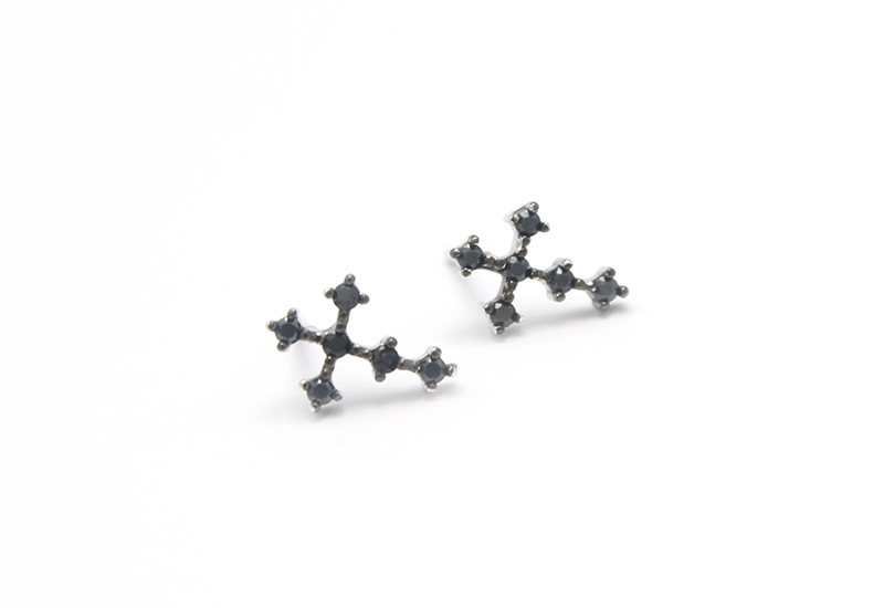 Cross Ear Studs Men's Black Diamond Earrings