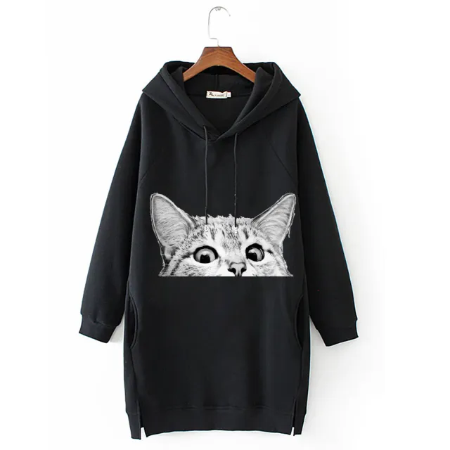 New Style Printed Pocket Hat Long Sweater Black - Shop at LoveMi