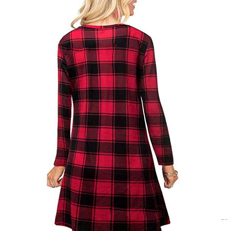 Mid-Waist Slim Plaid Three-Quarter Sleeve Dress