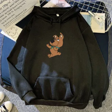 Women's Winter Plush Dog Print Hooded Sweater - Black