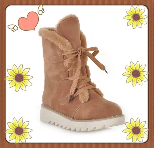 Warm Snow Boots Lace up Ankle Boots Apricot - Shop at LoveMi