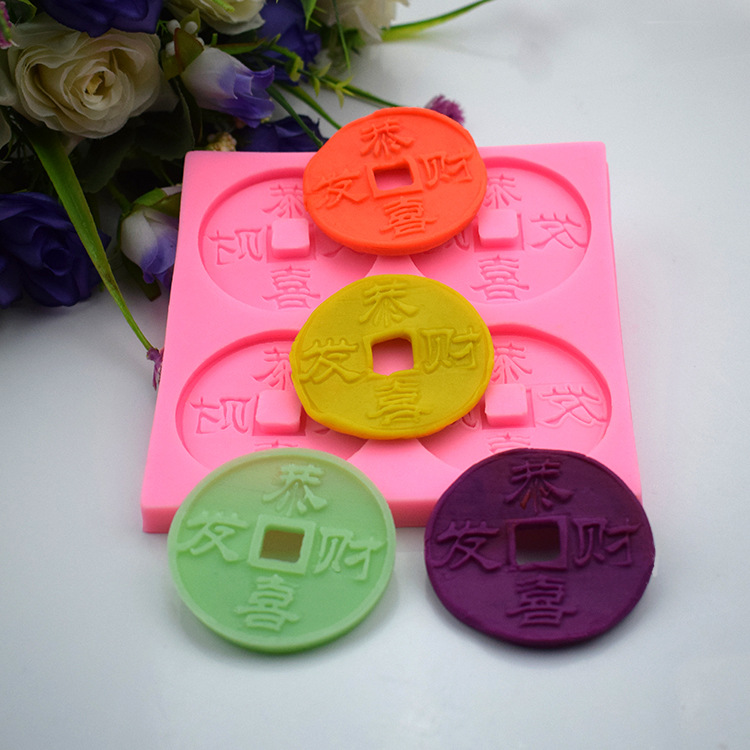 Copper Coins Gongxi Fa Cai Fondant Silicone Clay Mold