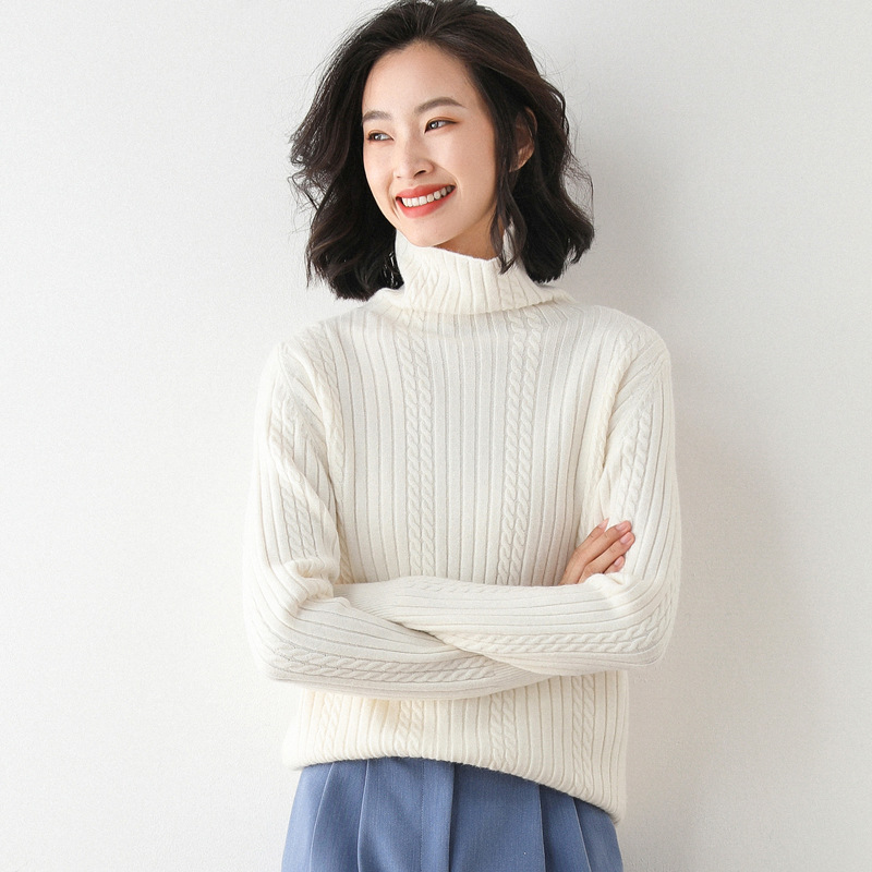 Women's semi-high collar slimming thick knit sweater