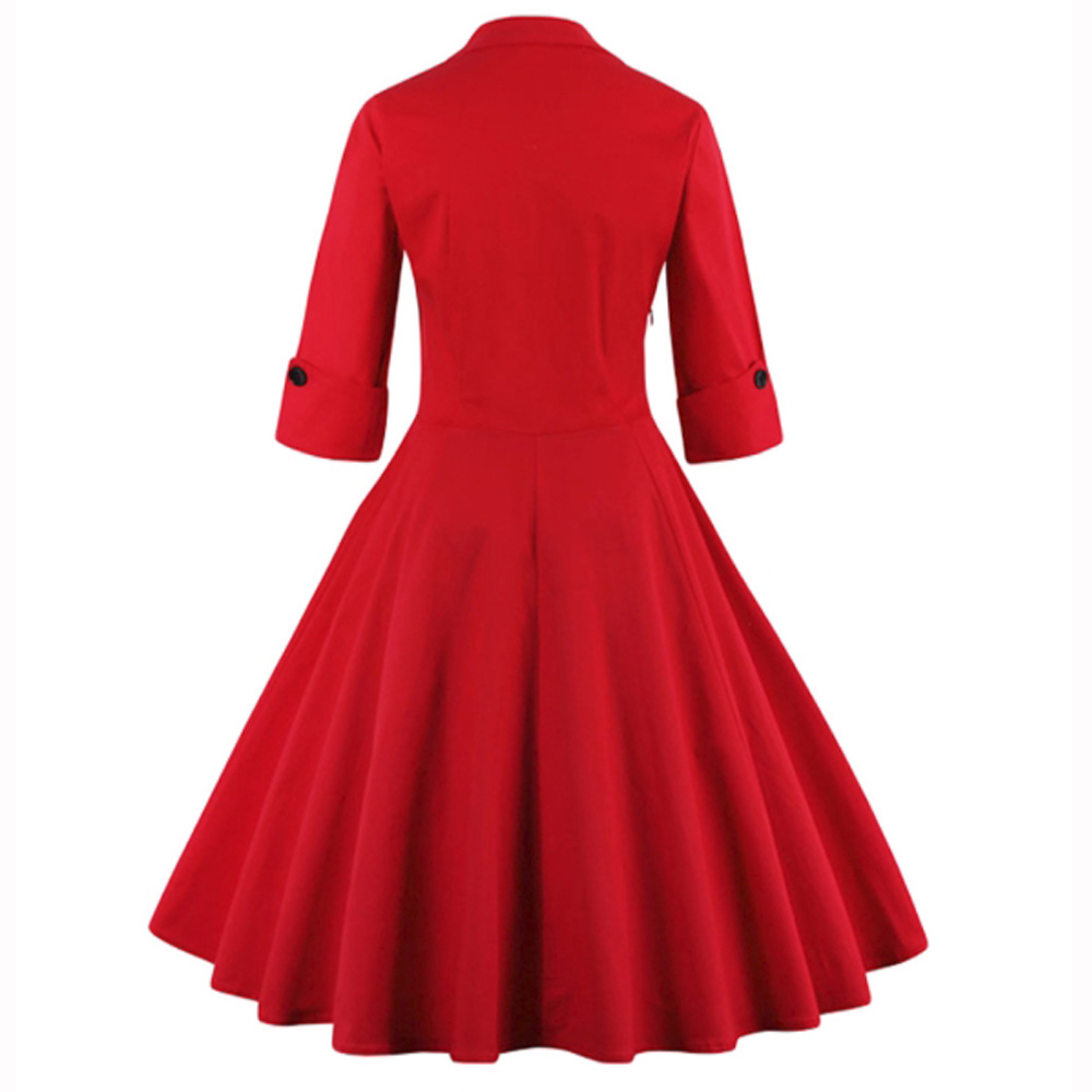 V-Neck Stitching High Waist Big Swing Dress