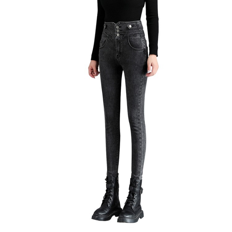Women's slim black slim high-waisted jeans