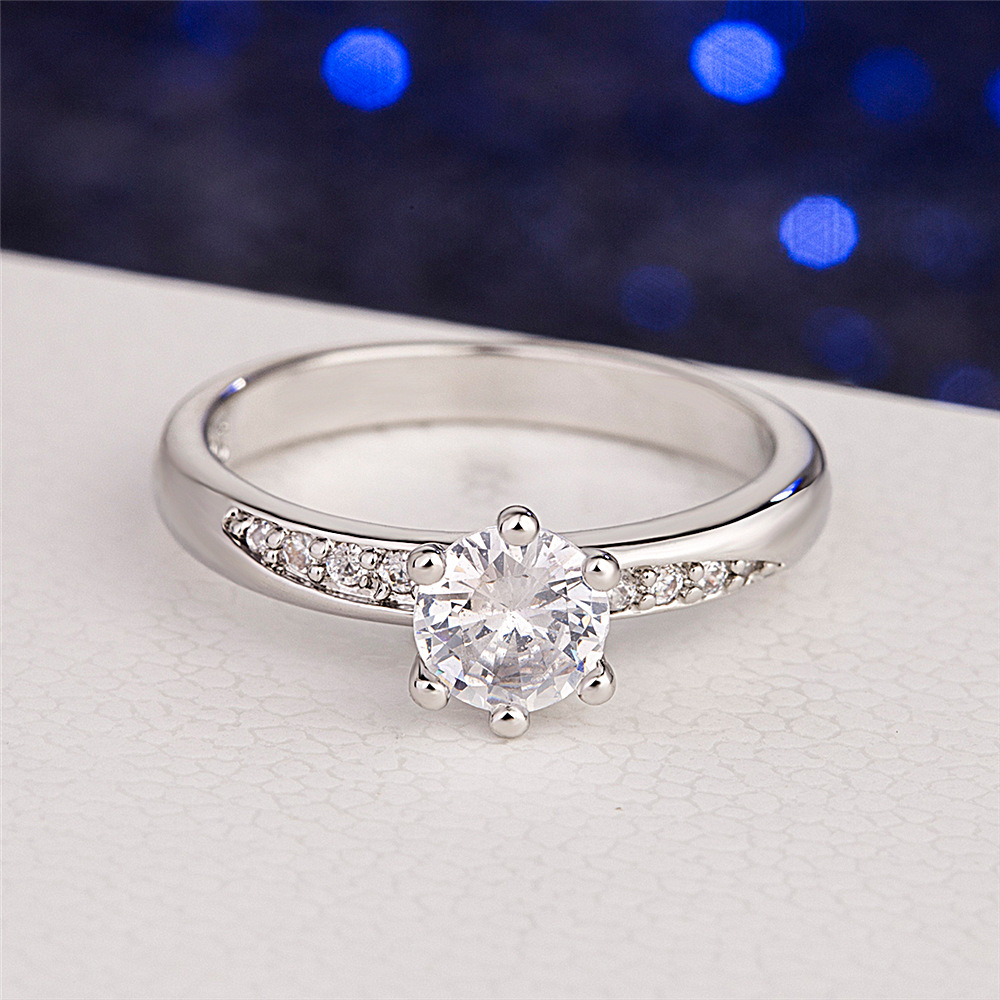 Six-prong platinum-plated zircon ring