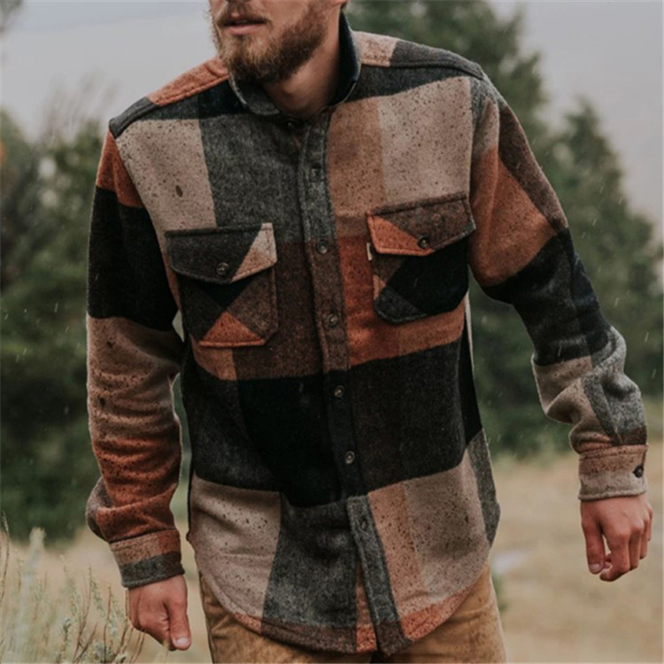 Woolen woolen slim-fit plaid shirt jacket