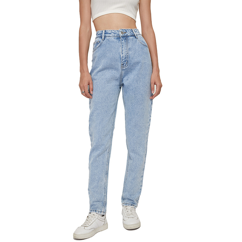 Ladies denim straight-leg pants