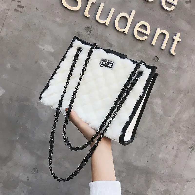 Plush Quilted Handbag with Chain Strap
