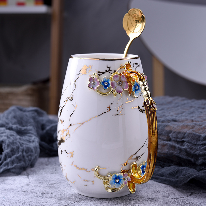 Creative enamel large capacity ceramic cup spoon water cup