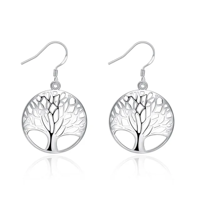 Round Hollow Relief Life Tree Pendant s625 Silver Earrings - Shop at LoveMi