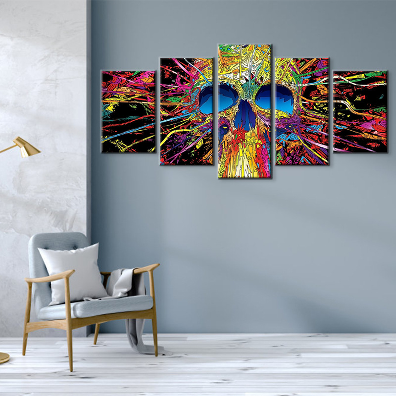 Halloween Colored Skull Computer Inkjet Oil Painting