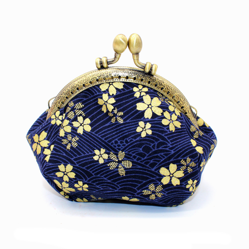 Japanese printing handmade gold bag fabric coin purse Gold - Shop at LoveMi