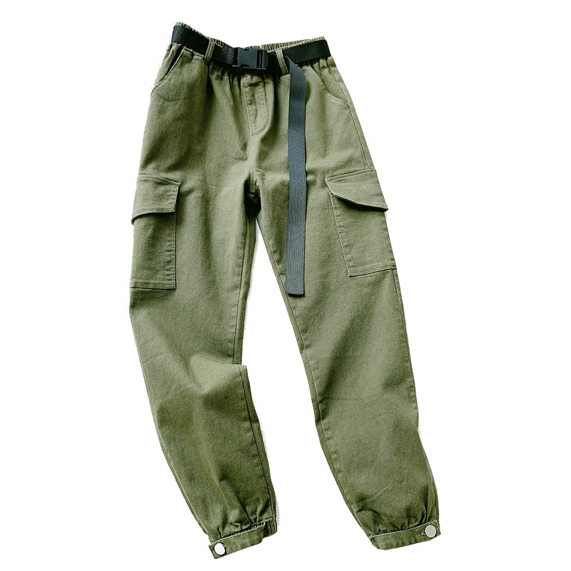 Multi-pocket pants high-waist straight-leg pants