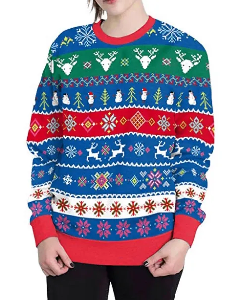 New Christmas round neck hoodie - Blue