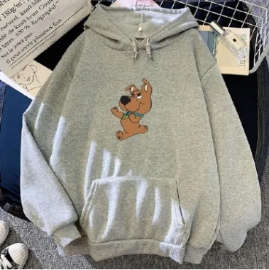 Women's Winter Plush Dog Print Hooded Sweater Grey - Shop at LoveMi