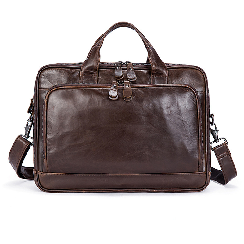 Leather Business Briefcase Oil Wax Men's Handbag Coffee - Shop at LoveMi