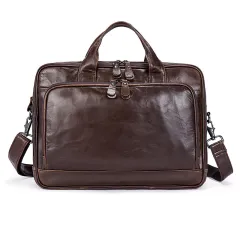 Leather Business Briefcase Oil Wax Men's Handbag - Coffee - View 1