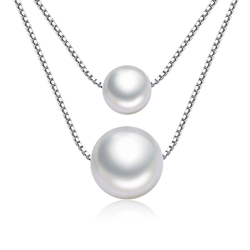 Double imitation pearl necklace