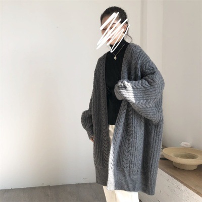 Loose twist long women's sweater coat