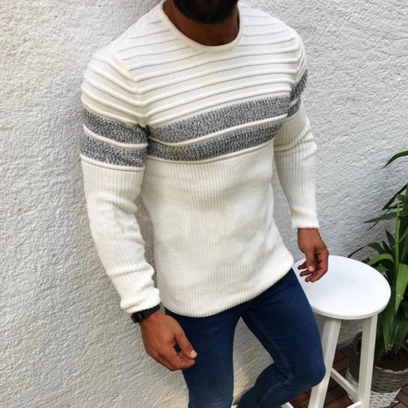 Colorblock striped casual round neck knitted sweater